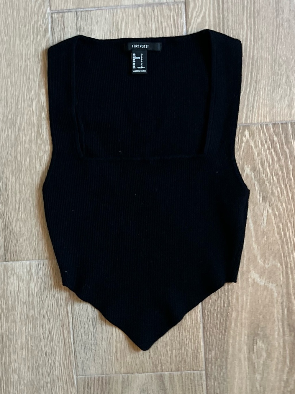 Forever 21 Black Ribbed Square-Neck Pointed-Hem Tank